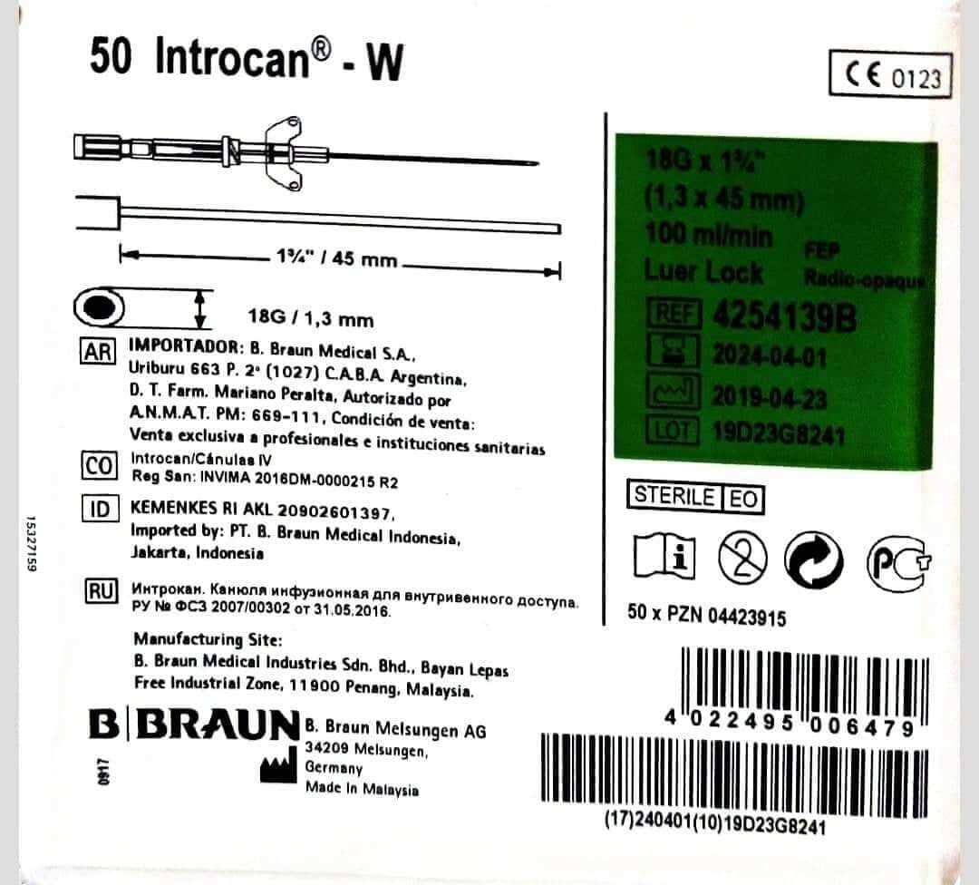 INTROCAN W 50pcs per Box (G18/G20/G22/G24). 