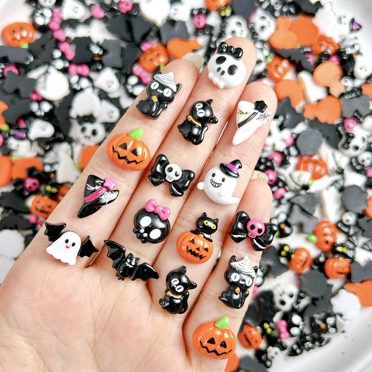 Anower 3D Halloween resin nail charms pumpkins ghosts bats