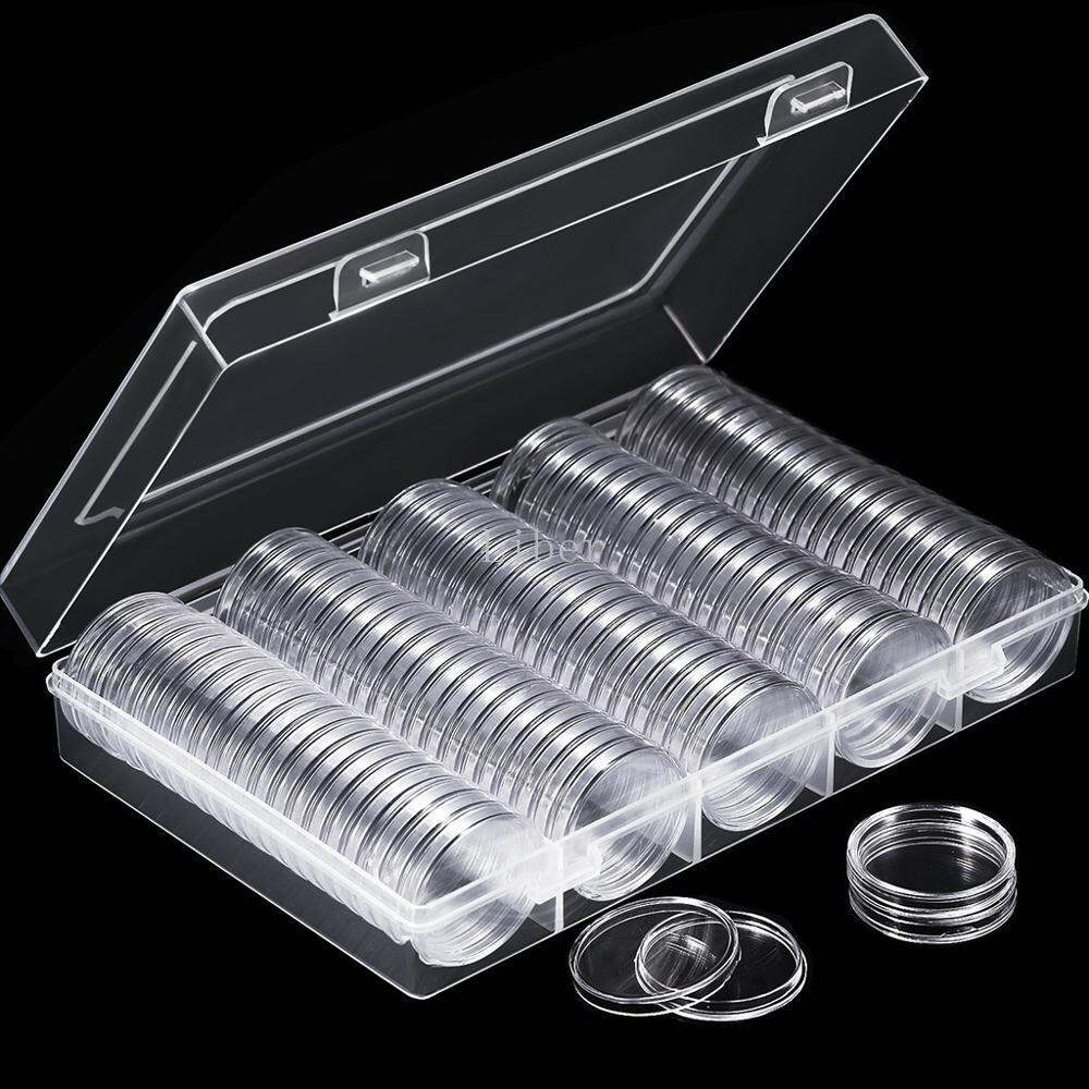 100Pcs Clear Coin Capsule Holder Case 27mm 30mm Transparent Collectable Coin Storage Box for Commemorative Coin Medal Container. 