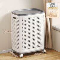 Joybos | Large Capacity Laundry Basket with Wheels for Dirty Clothes Storage Hamper with Cover for Bedroom Bathroom Home Use Durable Plastic Laundry Organizer
