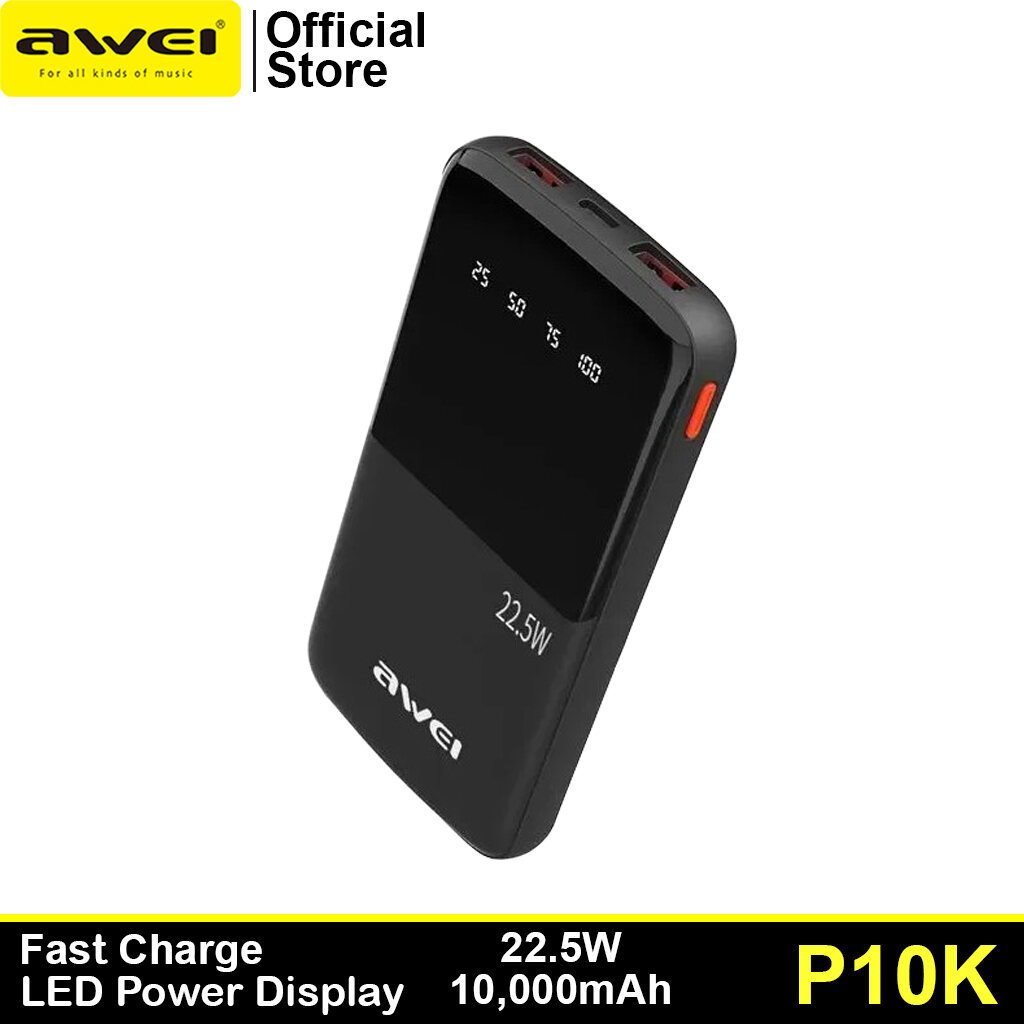 Awei P10K Powerbank: 10,000mAh, Fast Charge, LED Display