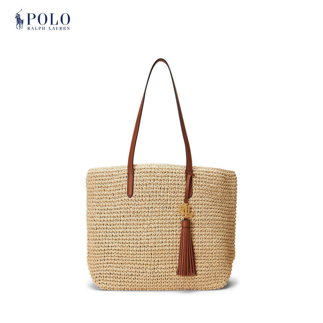 Lauren Ralph Lauren Leather-Trim Straw Medium Shelbie Tote