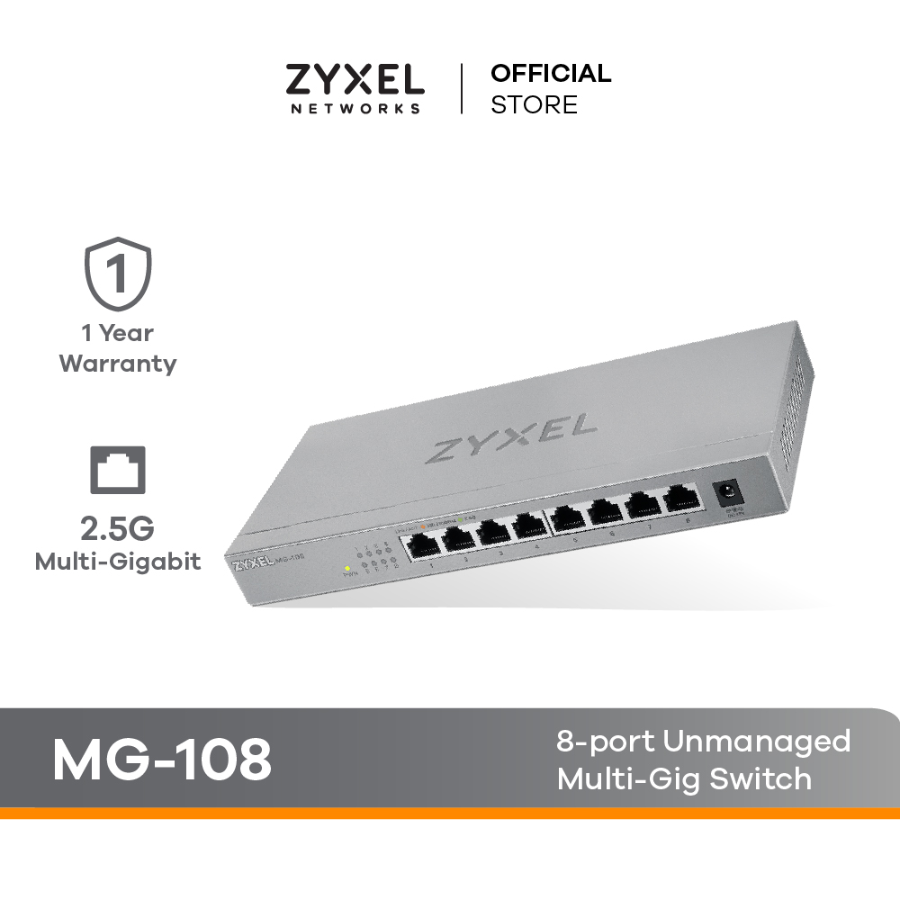 Zyxel 8-Port 2.5G Multi-Gigabit Unmanaged Switch (Model MG-108