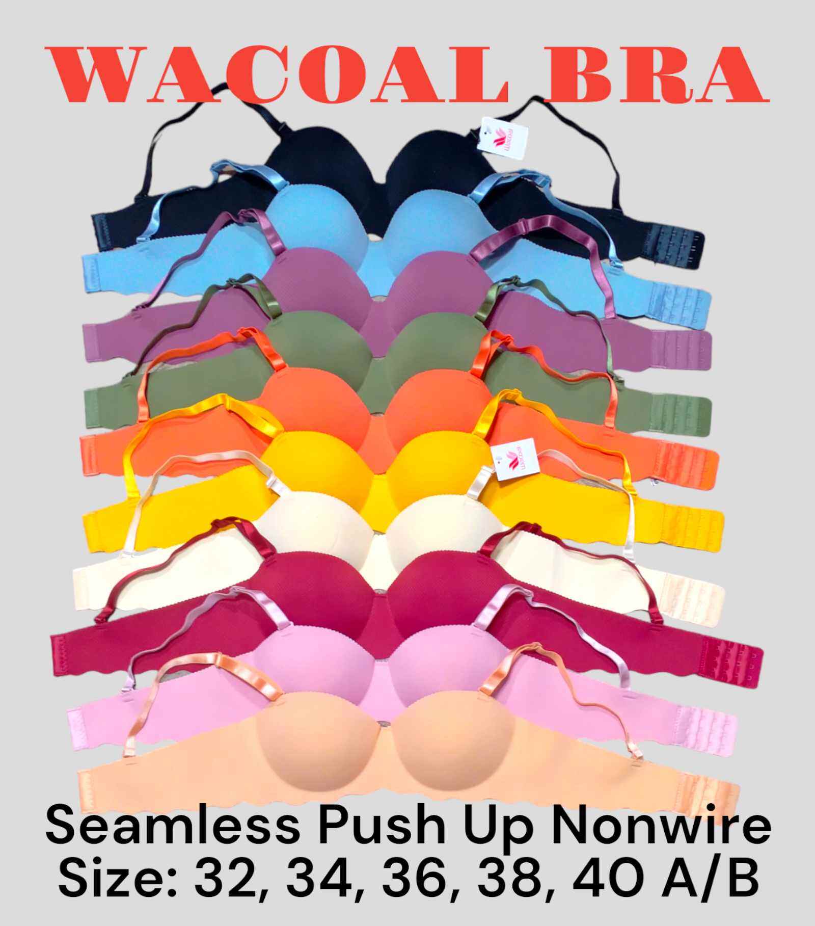 Seamless wacoal / strapless push bra / Tube bra/no-wire size:32,34,36,38,40 Cup adjustable strap/good quality