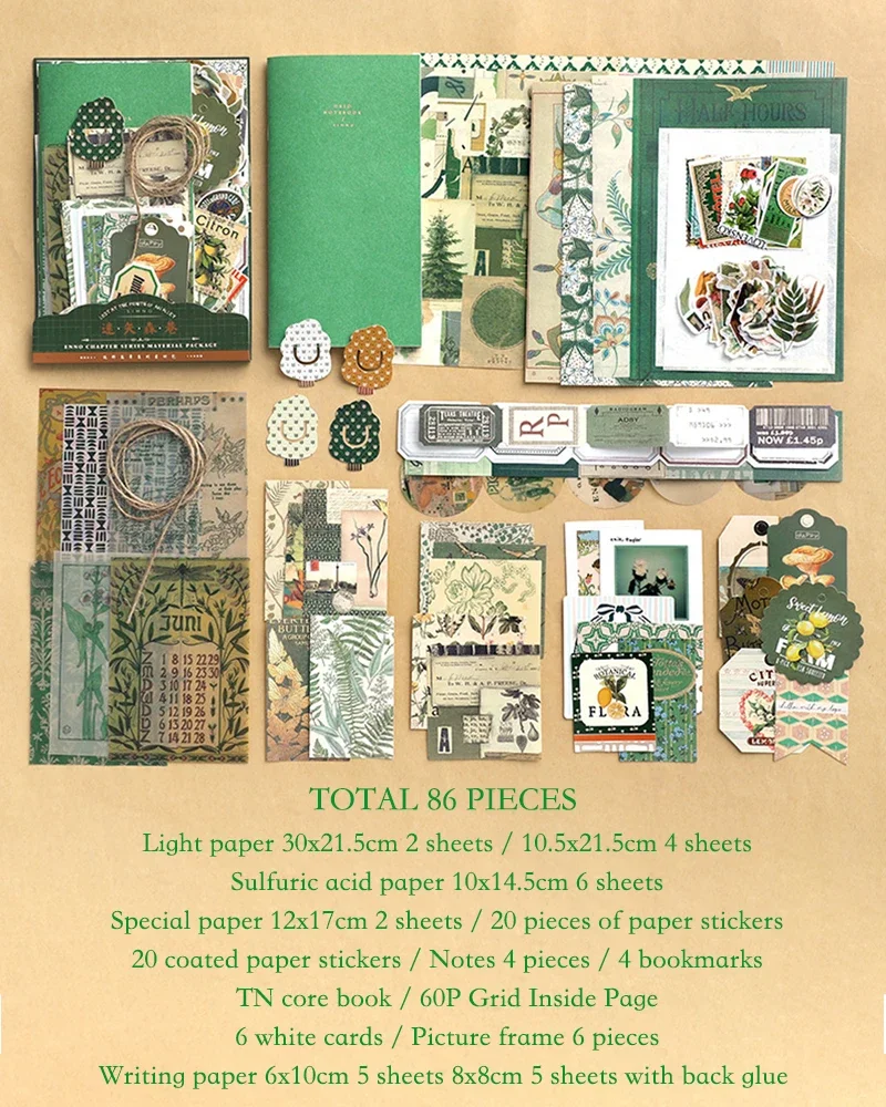 Journamm 86pcs/pack DIY Scrapbooking Pack Collage Junk Journal Decor Stickers Materials Paper Combo Kit Aesthetics Stationery