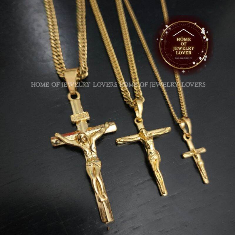 10k gold cross necklace for men/women round lock