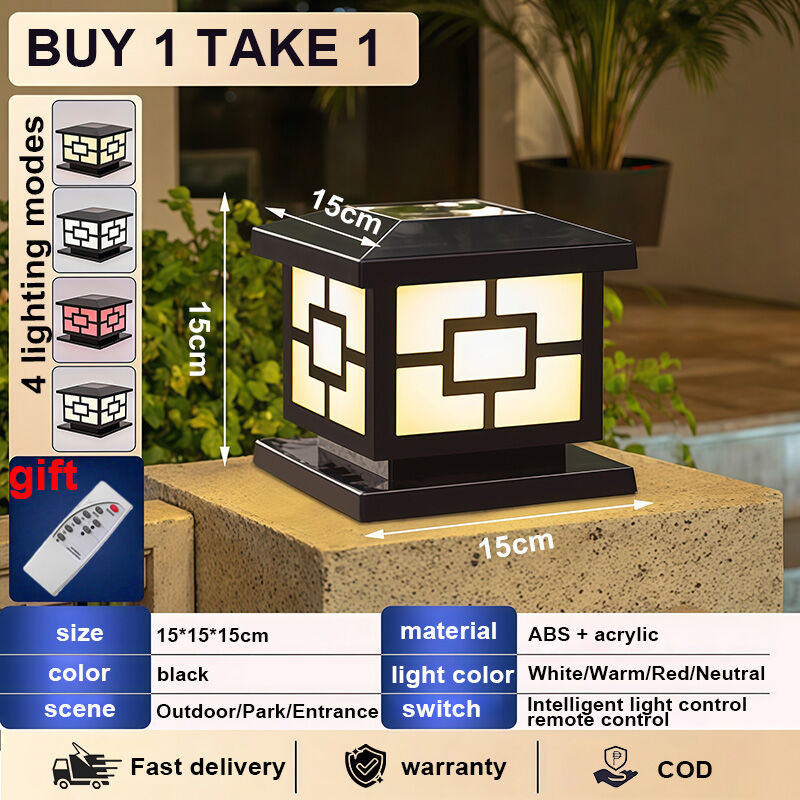 AIMO 【BUY 1 TAKE 1】 Solar Powered Column Light IP67 Waterproof Outdoor Fence Column Light Garden Fence Column Light Suitable for House Door Post Headlights Courtyard Decoration With Remote Control COD