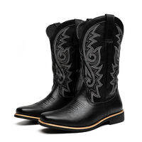NUDANLAI | Retro Western Cowboy Work Boots with Embroidery Long Shaft Side Zipper High Top