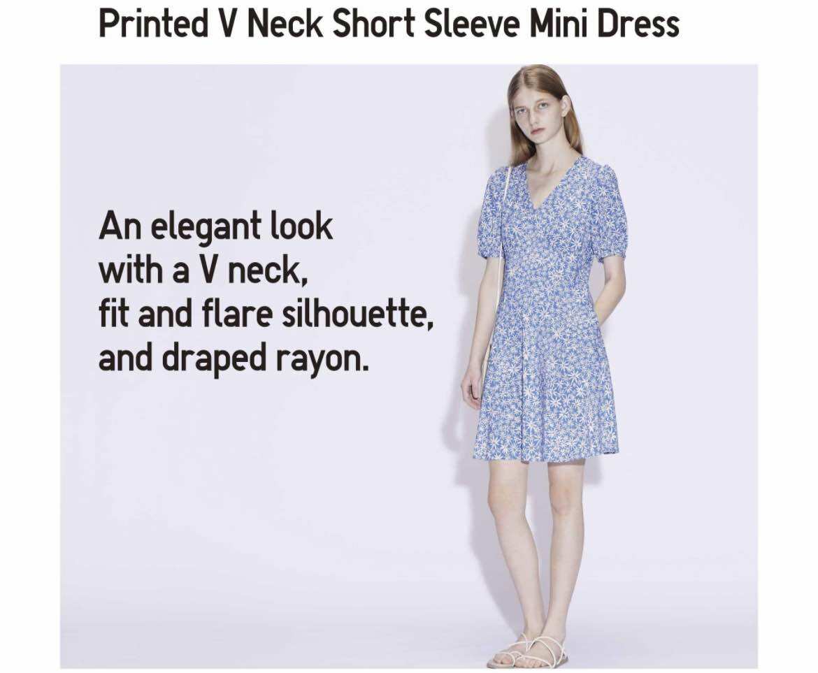 Uniqlo Printed V Neck Dress S/M Sleeveless Mini A-Line Dress