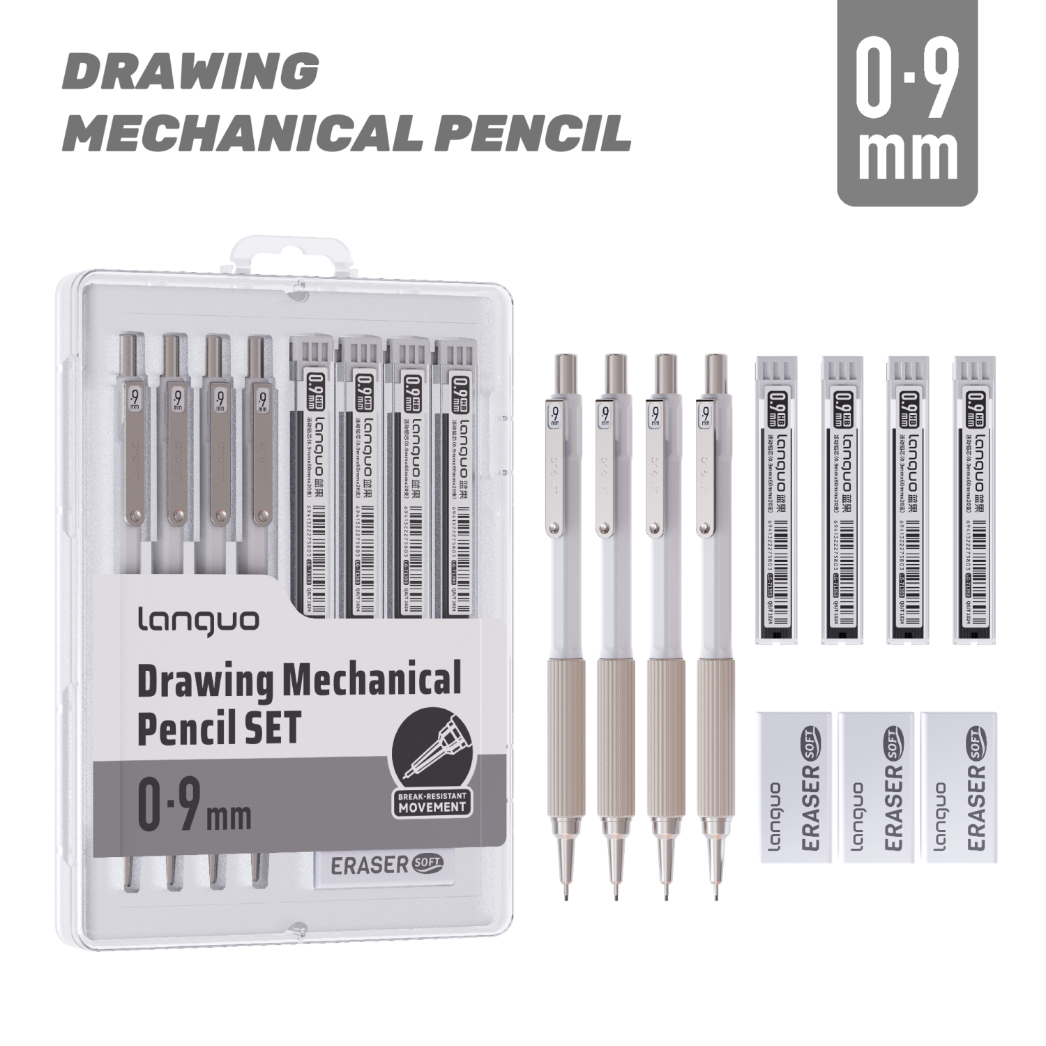 Metal Mechanical Pencil Set4PCS Art Drafting Pencils with 80PCS Leads Refills 3PCS Erasers Case for Writing Sketching Drawing