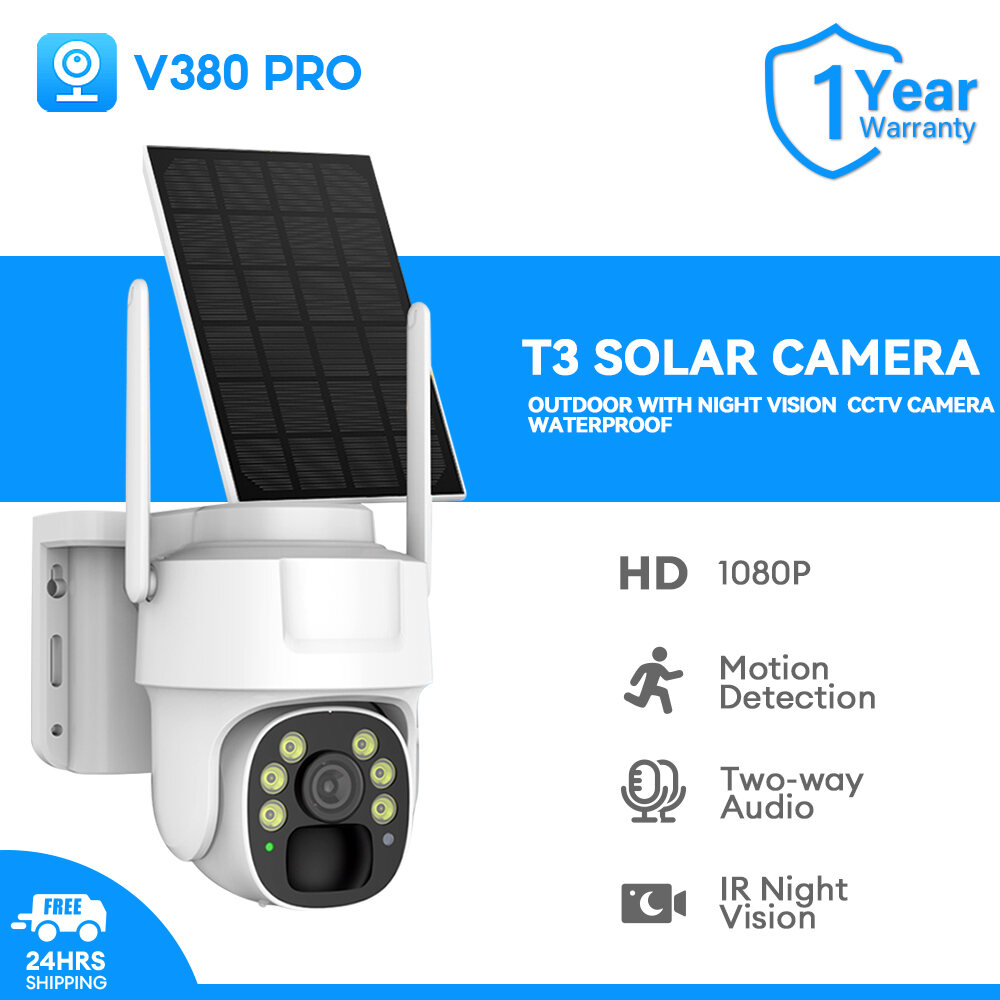 V380 PRO Solar PTZ Camera: Waterproof, Night Vision, Motion Detect