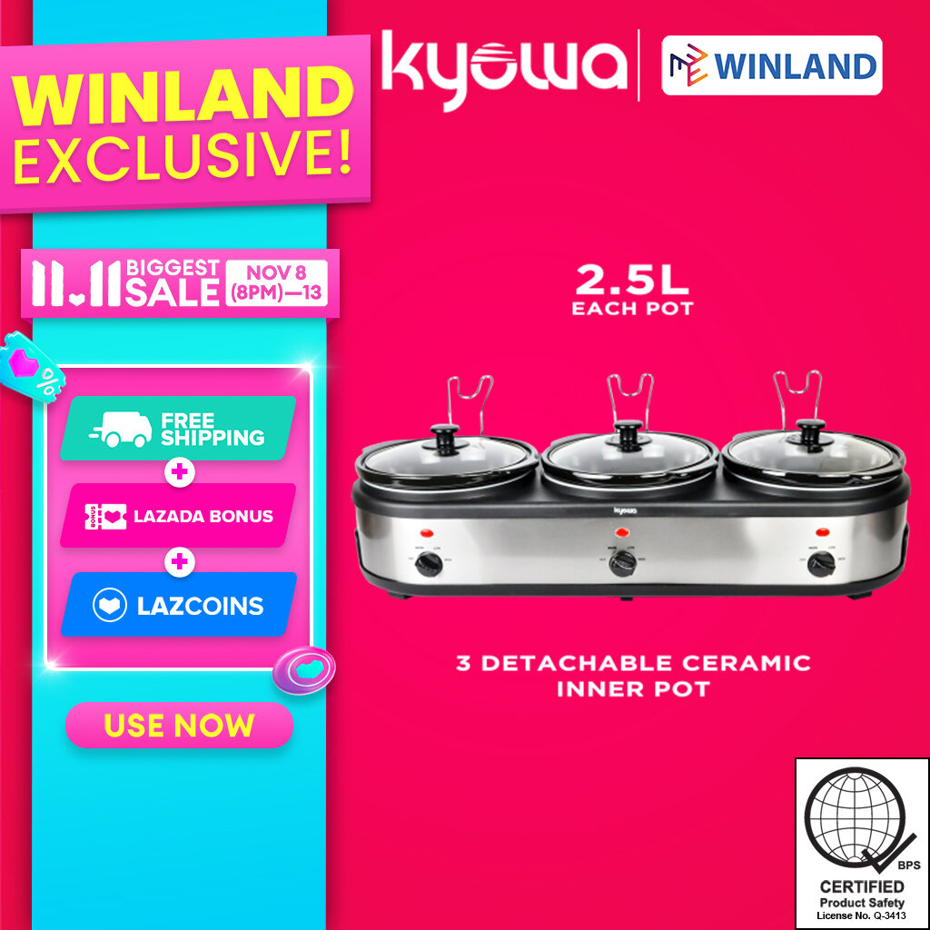 Kyowa Multi Slow Cooker with 3 Ceramic Inner Pots