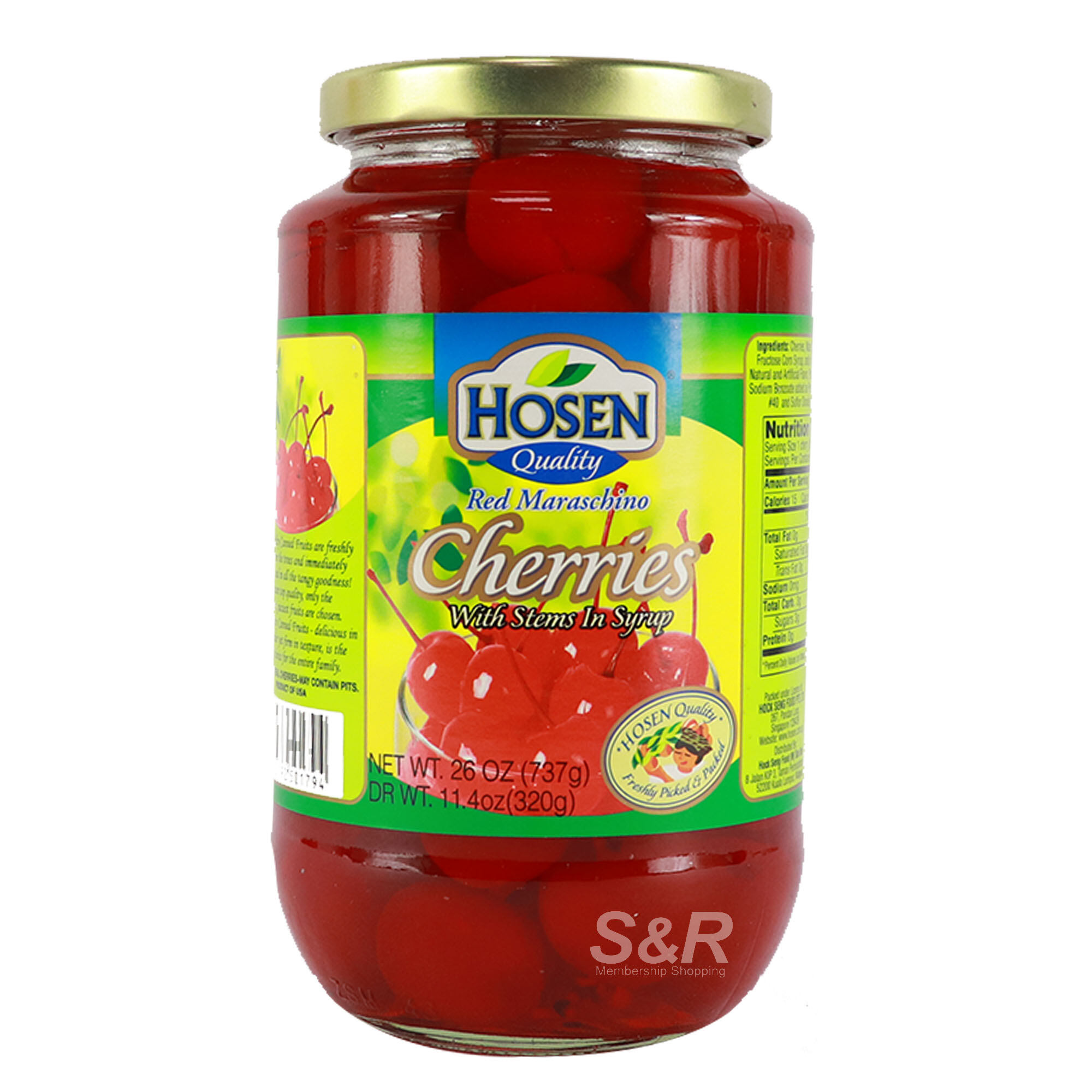 Hosen Red Maraschino Cherries with Stems in Syrup 737g Lazada PH