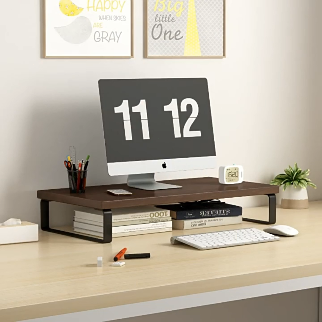 Laptop Display Racks 30cm Wooden Desktop Monitor Stand Laptop Computer Riser Desktop Storage ...
