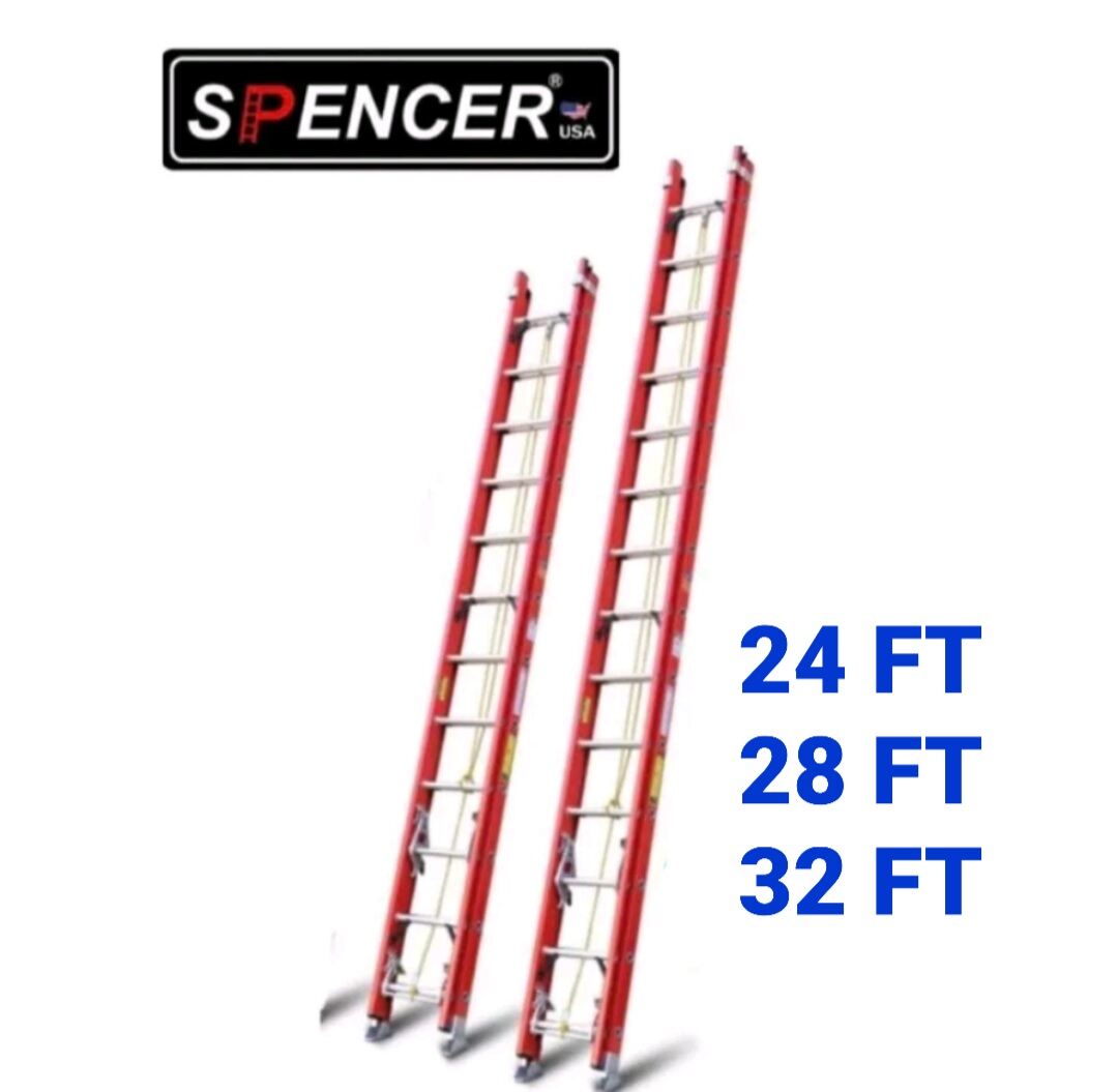 SPENCER USA FIBERGLASS INDUSTRIAL EXTENSION LADDER 24 FT / 28 FT / 32