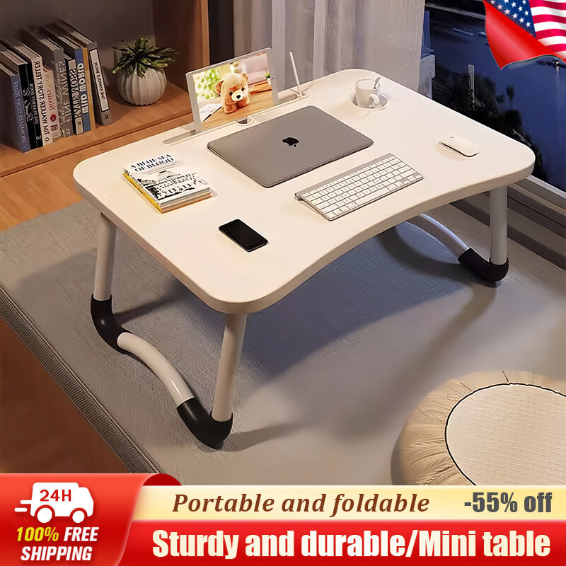 SLYNSHome Bed Desk,Foldable Laptop Lap Desk Tray Table for Bed/Couch/Sofa Working,Reading - Pink