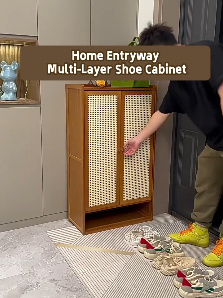 Common Corridor Shoe Rack Bamboo Multi-layer Rattan Shoe Cabinet Corridor Indoor And Outdoor ...