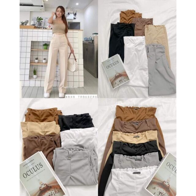 FLARE Pants Knitted Basic Premium Pants High Waist Flare Wide Leg free size