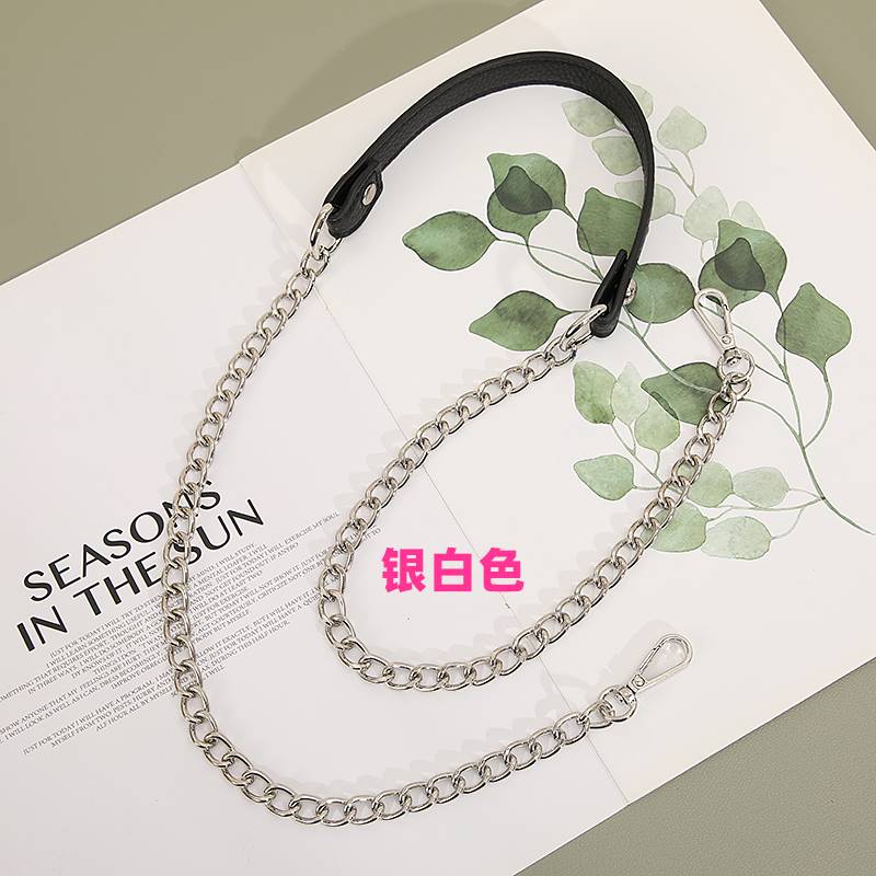 Genuine Leather Bag Strap with Metal Chain - Brand Name