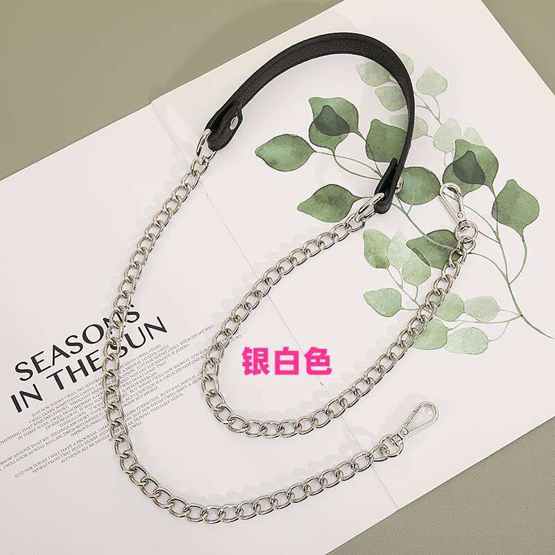 Genuine Leather Bag Strap with Metal Chain - Brand Name