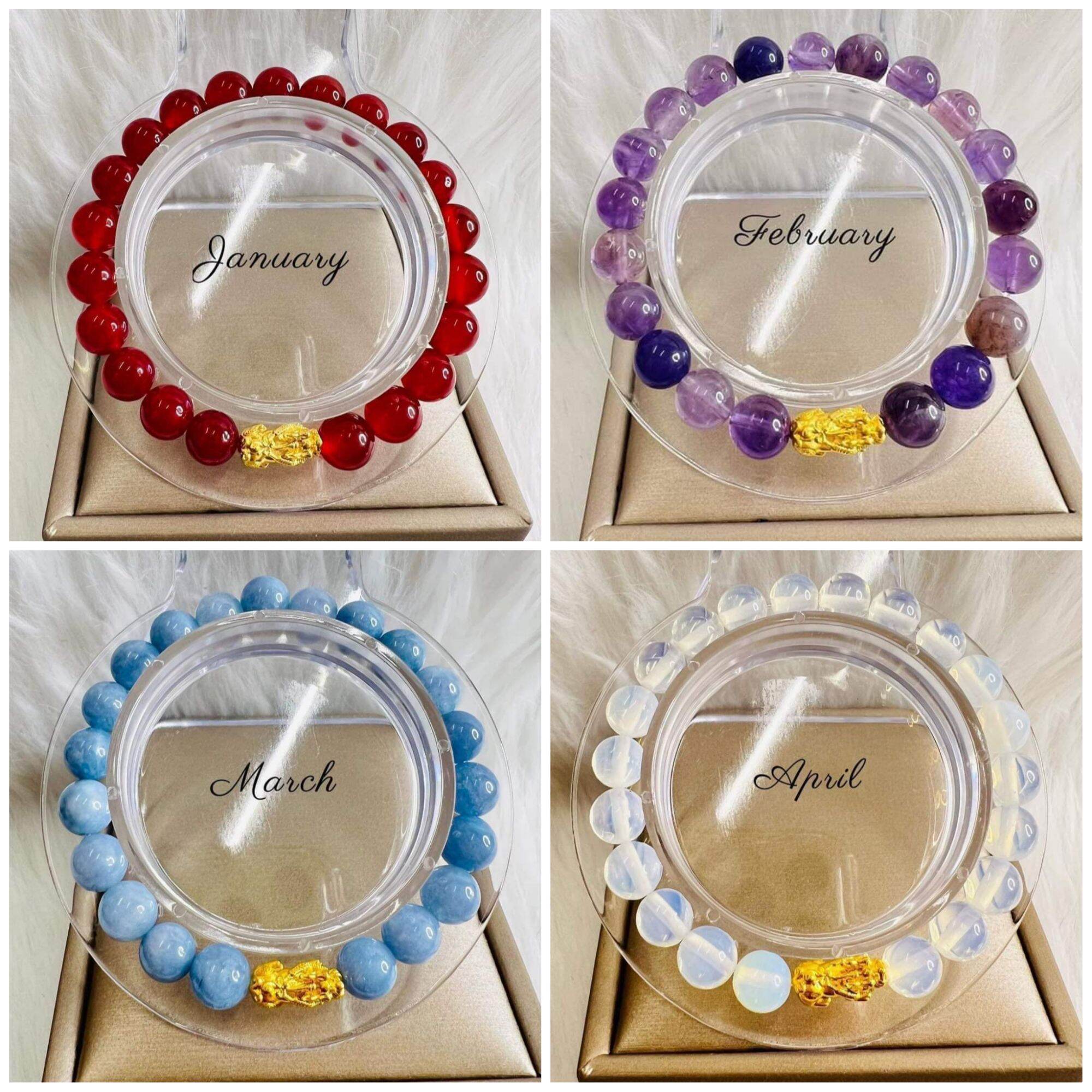 24K Gold Plated Piyao Pixiu Lucky Charm Bracelet Birth Gemstones