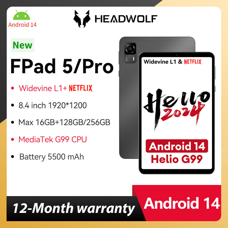 Headwolf FPad5/Pro Android 14 tablet 8.4 inch Max 16GB Ram 128GB/256GB Rom UFS2.1 Octa-core G99 Tablet PC Support WideVine L1