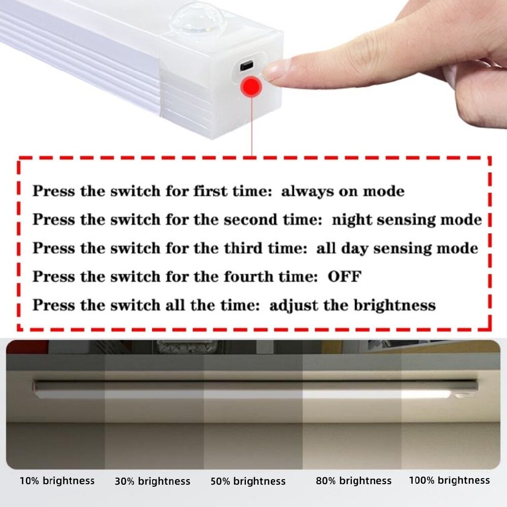 Rechargeable Motion Sensor LED Bar Light Induction Under Cabinet Lamp ...