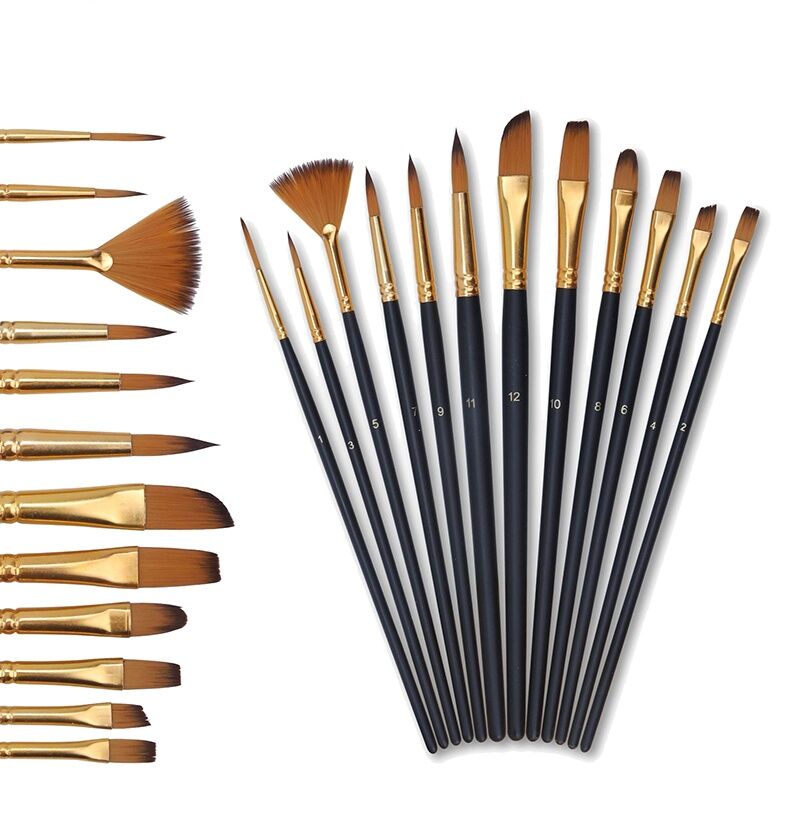 12pcs Paint Brushes Set Professional Paint Brush Round Pointed Tip Nylon  Hair Acrylic Brush for Acrylic