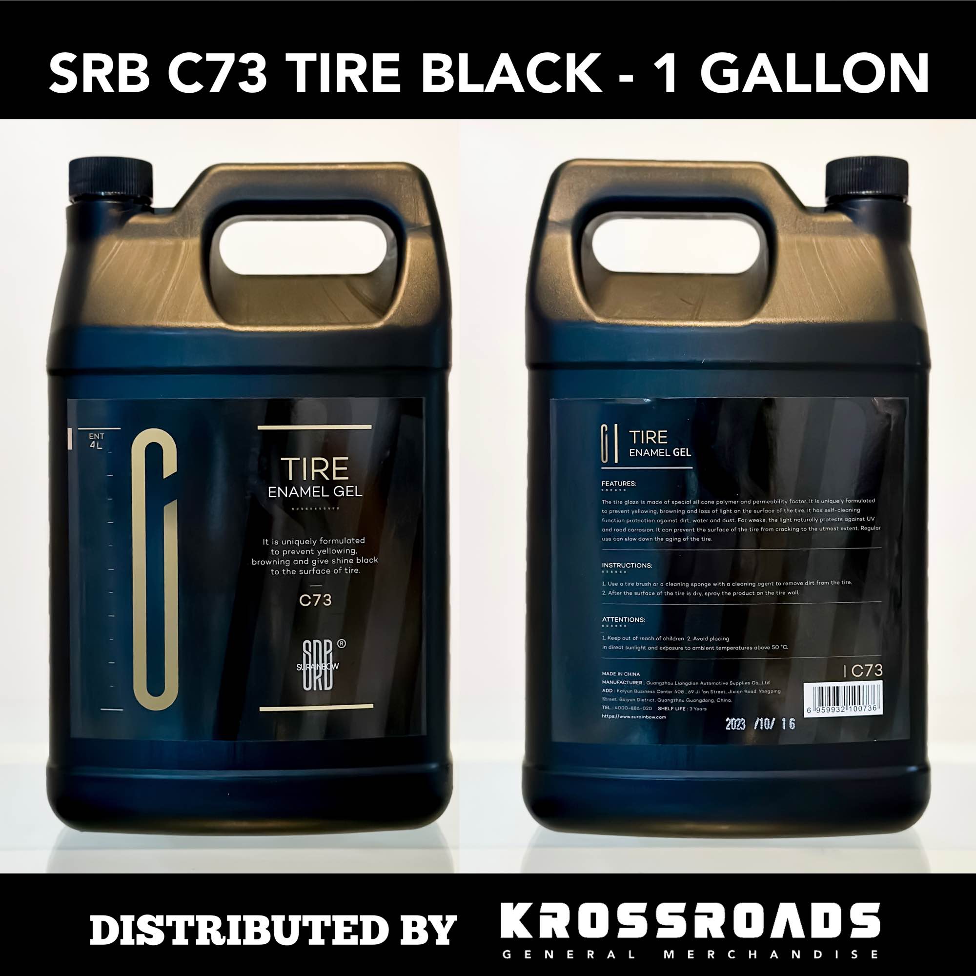 SRB Surainbow C73 Tire Black - Tire Shine - Tire Enamel Gel - 1 Gallon (4  liters)