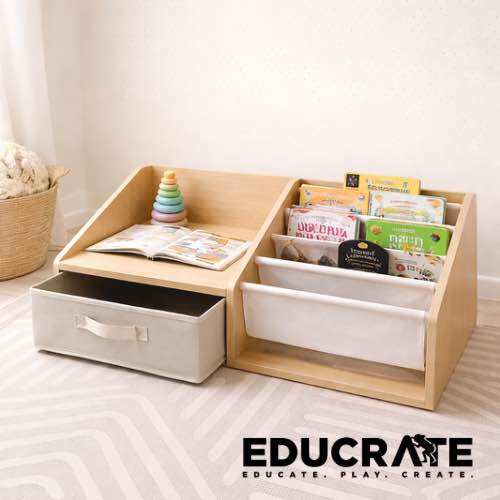 EducratePH Mini Bookshelf with Display Table and Storage Bin