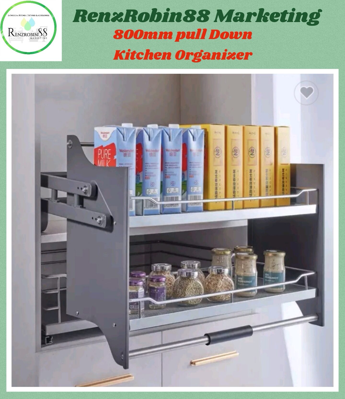 Kitchen Storage Rack A800 800mm Pull down kitchen Dish Rack organizer 2layer (RENZROBIN88 ...