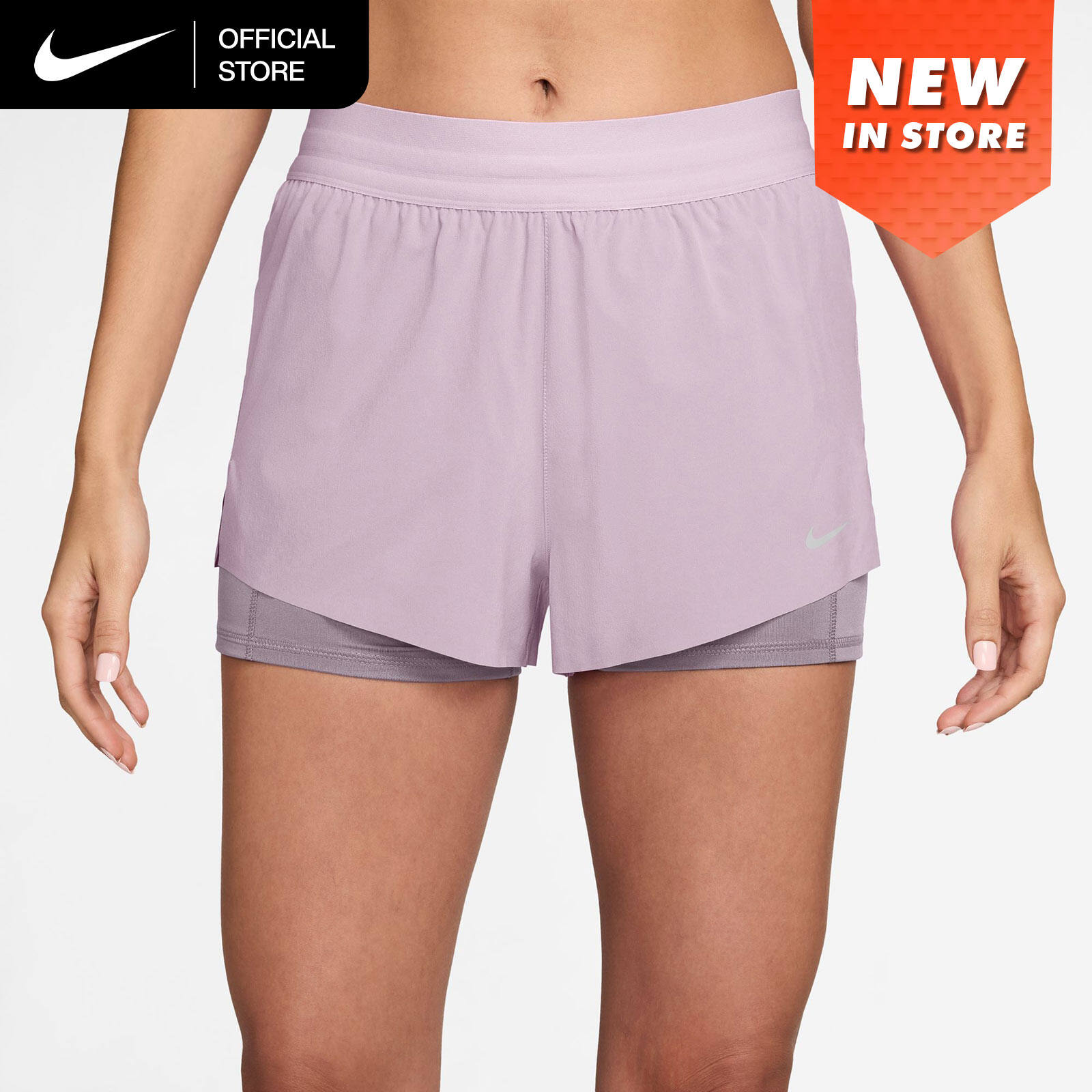 Nike Dri-FIT Women's Swift Mid-Rise 2-in-1 Running Shorts - Bleached Lilac [HJ5377-583] ราคา 1,900 บาท*ส่งฟรี
