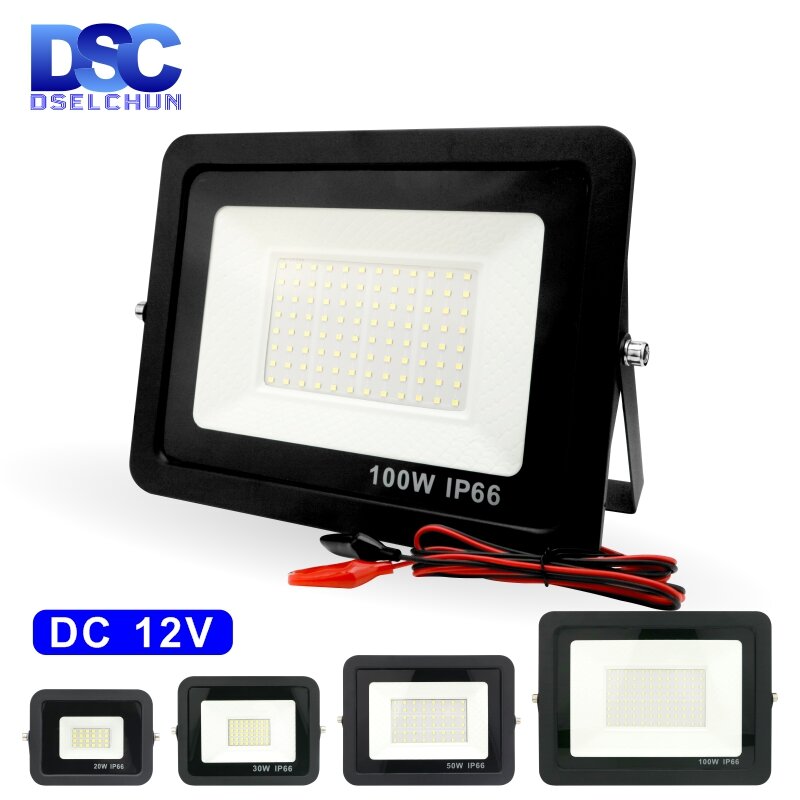 DC12V Led Flood Light 20W 30W 50W 100W Outdoor Floodlight Spotlight IP66 Waterproof Light Reflector Portable 12 Volt Led Lights.