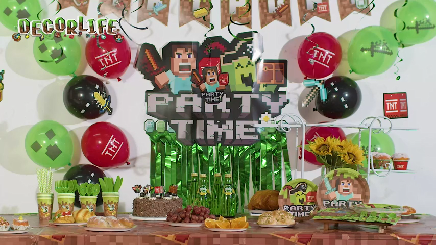 Minecraft Theme Birthday Party Supplies Pixel Style Gamer Party Decorations  Banner Steve Balloons Party Needs