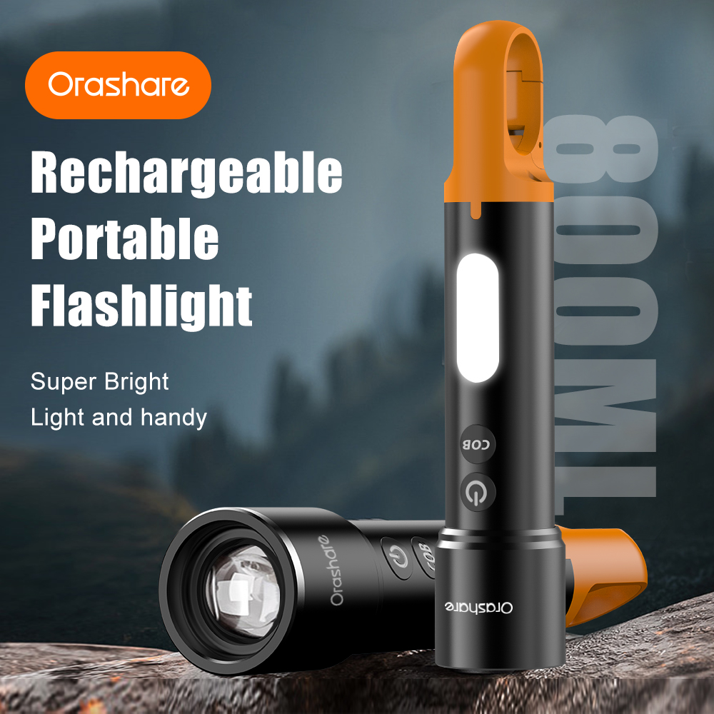 Orashare Rechargeable LED Flashlight with COB Super Bright Torch
