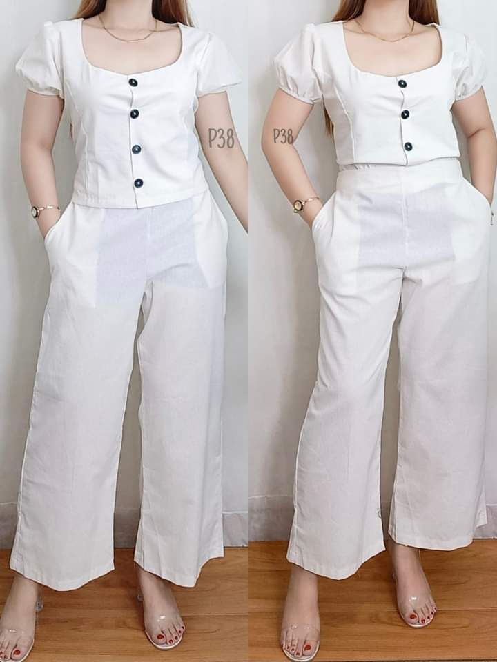 Amie Collar Crop Polo Terno Wide Leg Pants Knitted Coords Korean Style  Outfit