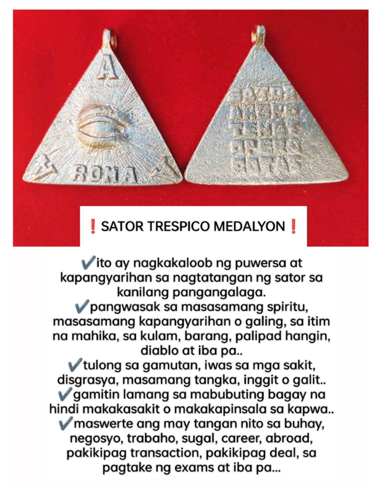 SATOR TRESPIKO MEDALYON PENDANT-pangontra Kulam,barang,usog,aswang ...