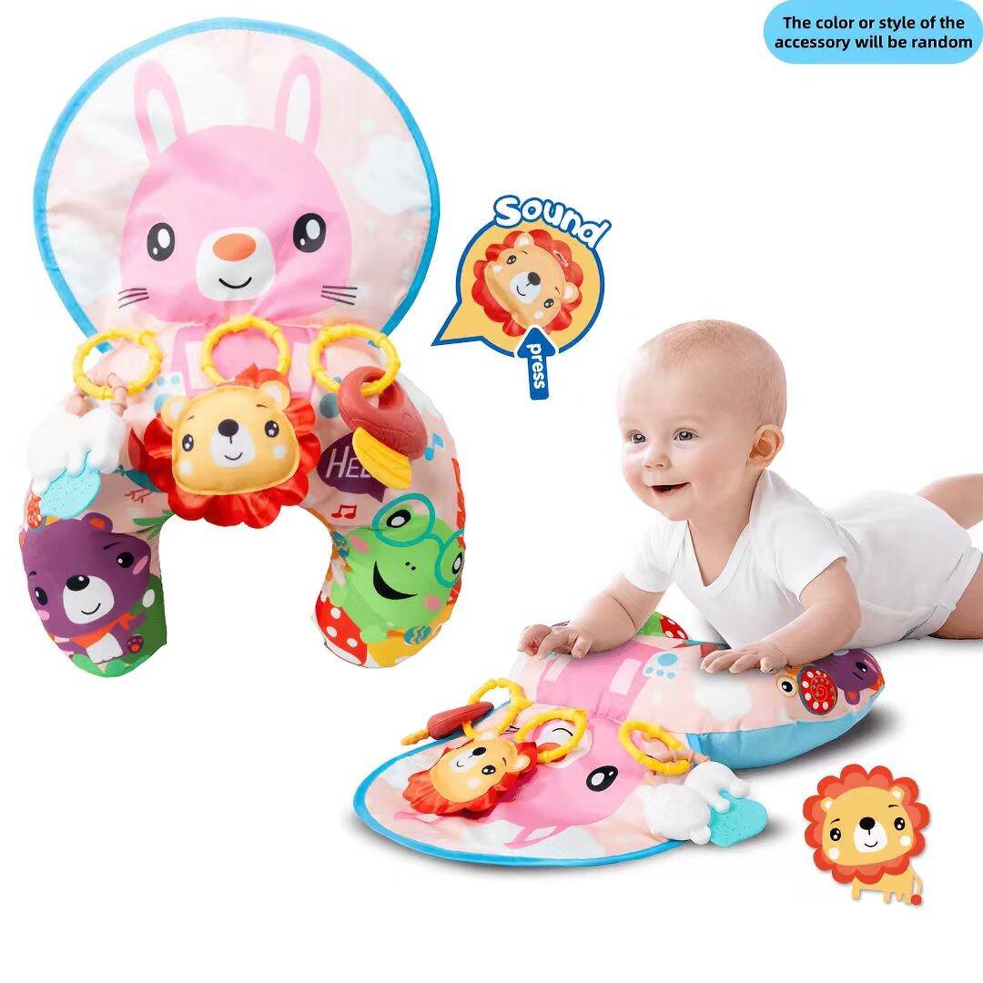 Baby Tummy Fun Toy - Prone Abdominal Support PillowMulti-functional Baby Crawling Mat with Rattle Toy