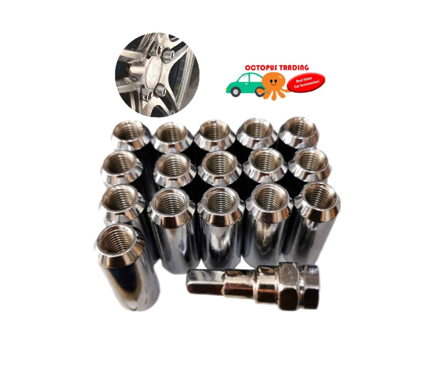 Chrome Lug Nuts Set of 16 with Allen Key