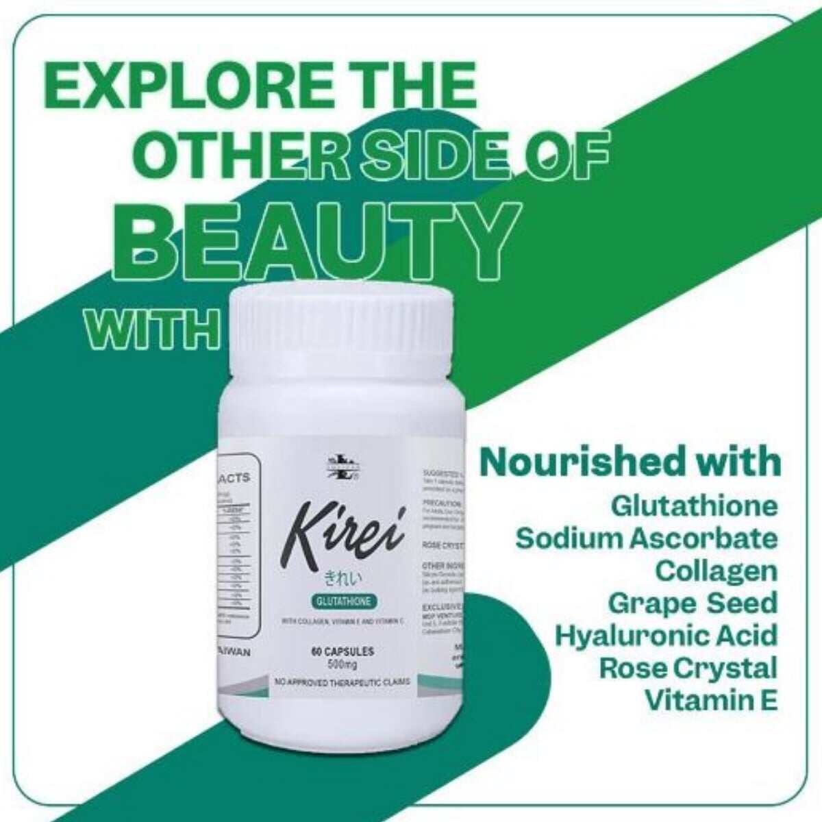 Kirei Glutathione 30 Capsules: Japan Tech, Collagen & Vitamins For Skin Whitening