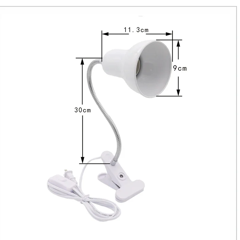 E27 Desk Lamp with Clamp Base and Adjustable Gooseneck EU US Plug in Clip Lamp for Cupboard Desk Bedside Small Book Lamp