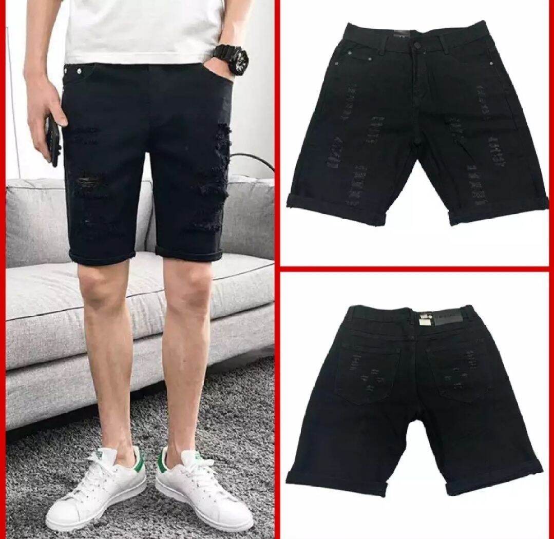 Black RIPPED/TATTERED/BUTAS Maong Short 