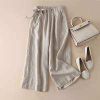 Lieoyuarn | Cotton Linen Lightweight High Waist Side Tie Retro Wide Leg Pants for Women Summer Loose Fit Comfortable Casual Trousers