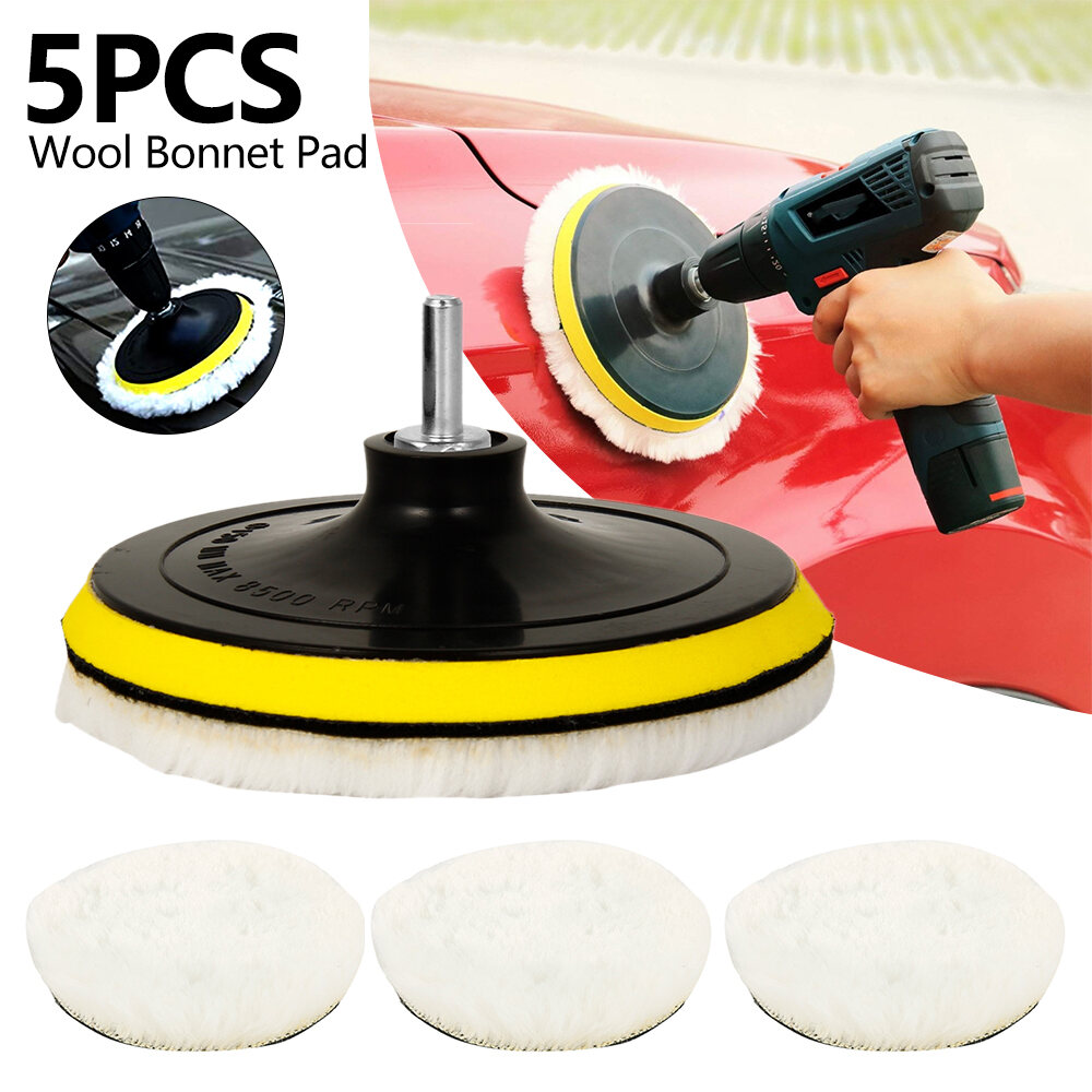 5 Pcs 6 Inch Wool Polishing Buffing Pad Polishing Buffing Wheel for Drill  Buffer Attachment with M14 Drill Adapter