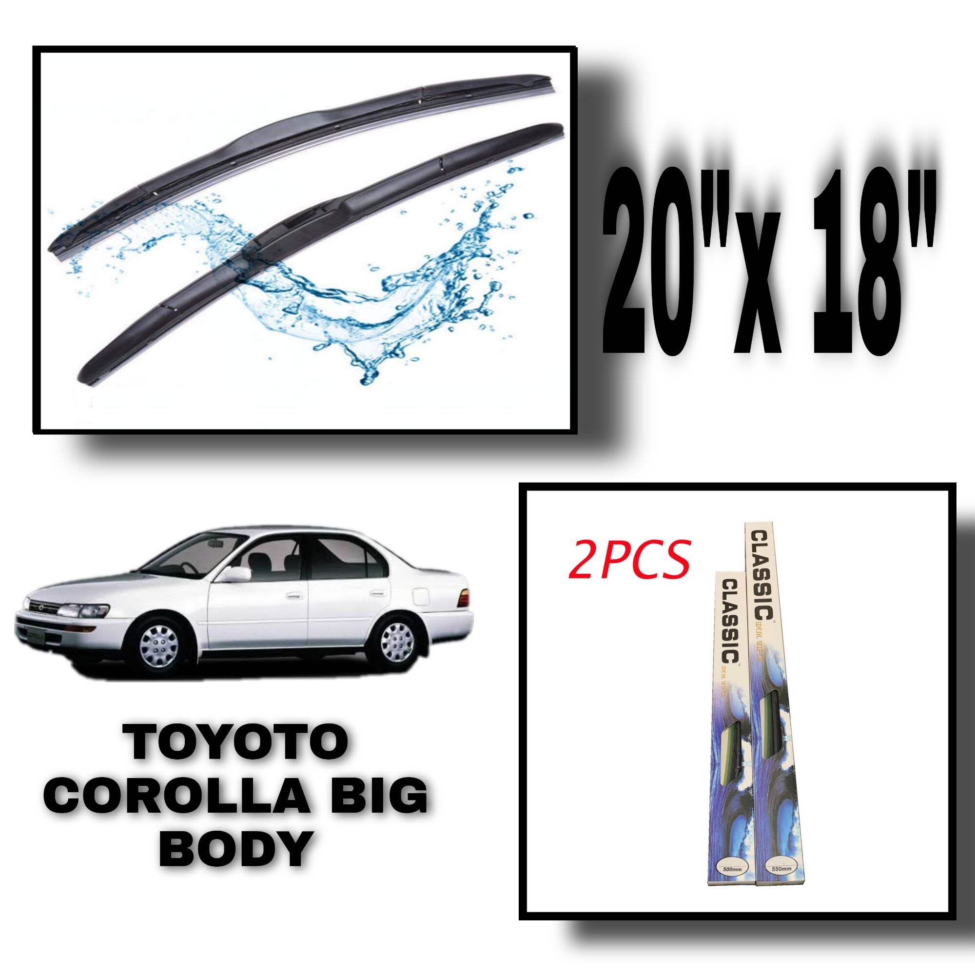 2PCS Classic Ideal Hybrid Wiper U-Hook Lock Car Toyota Corolla Big Body Size 20/18 inches