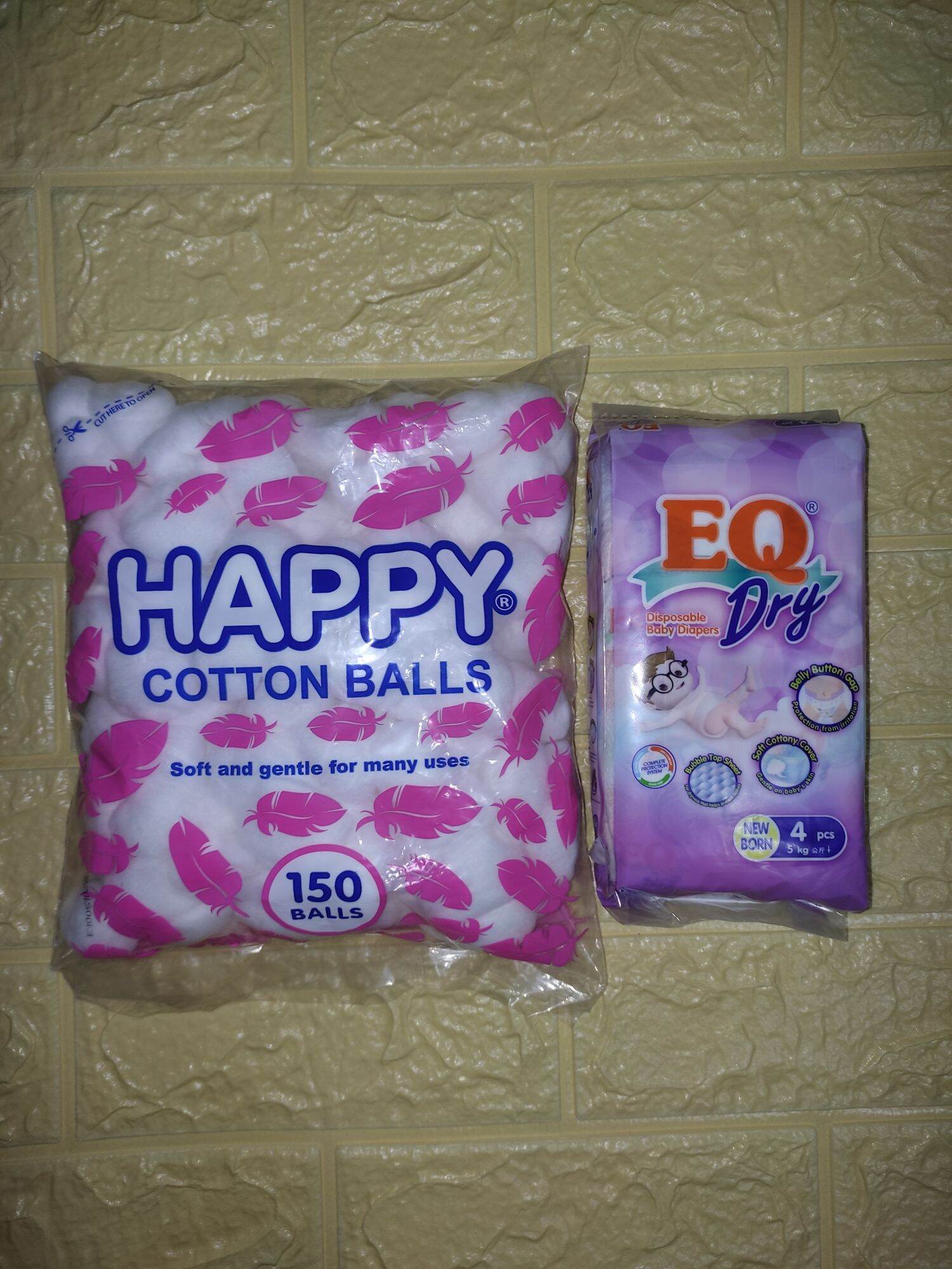 Happy cotton Balls 150's bundles with Eq Dry Mini Packs 4's Lazada PH