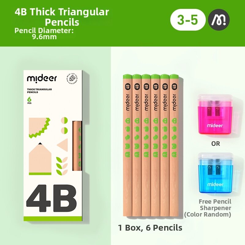 Mideer Childrens Ergonomic Pencil Triangle Bar HB Grade Primary School Students Thick Bar Pencil Kindergarten Writing Tool