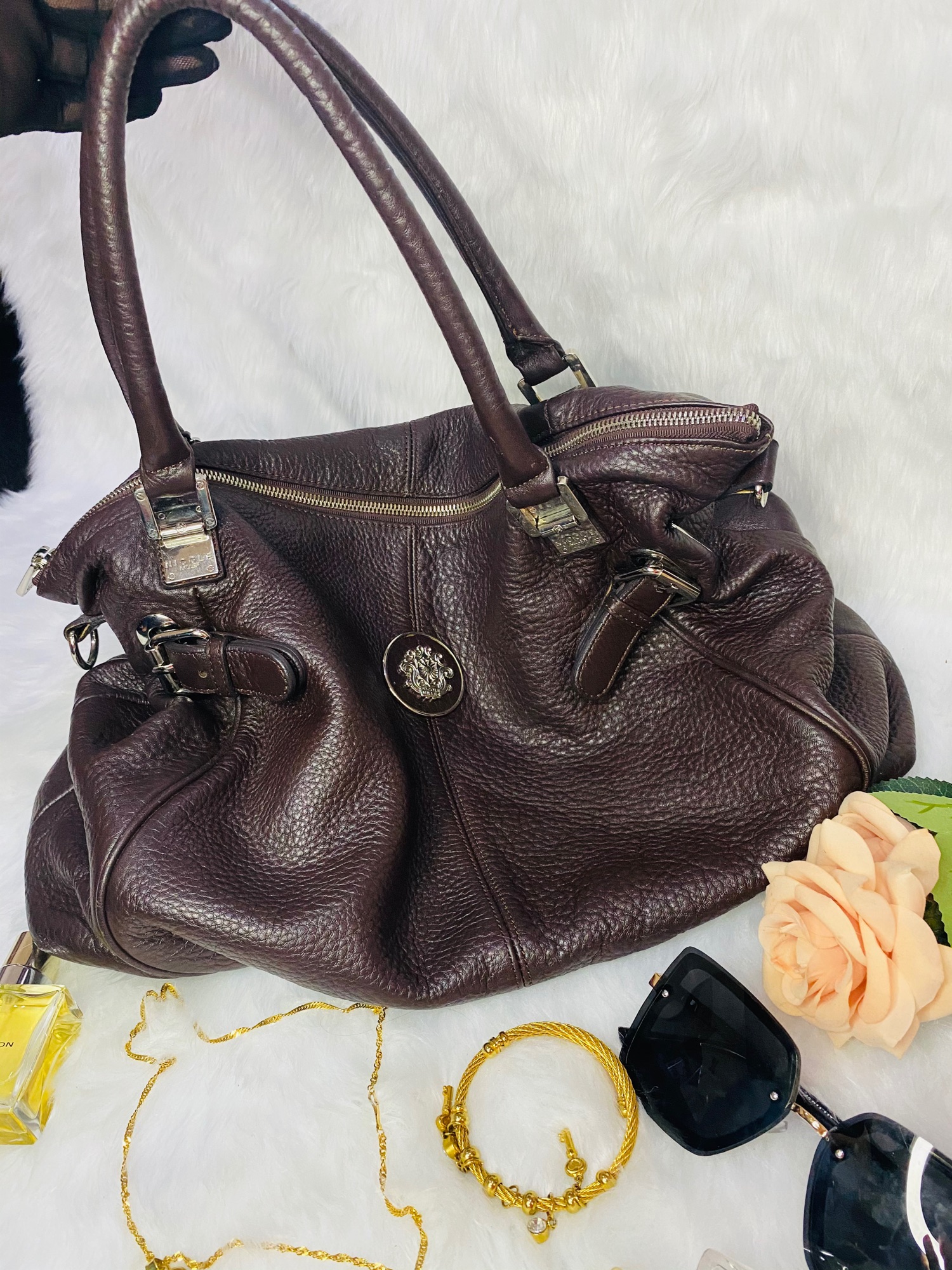Nicole Miller Bag Crossbody Satchel Shoulder Handbag Tote Black Vegan  Leather