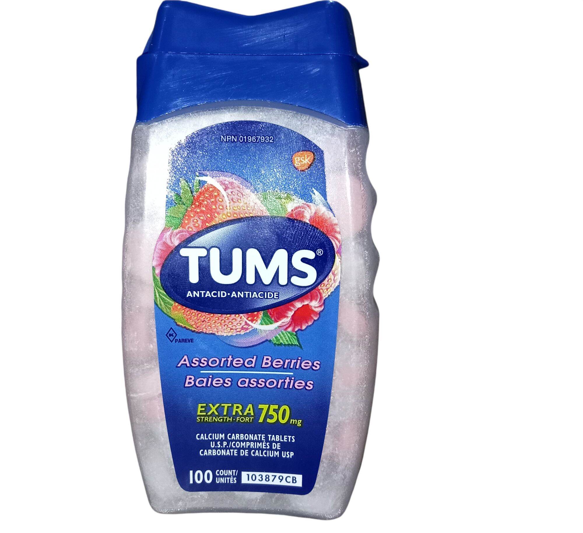 Tums Antacid Extra Strength 750mg Calcium Carbonate Tablets 100 Counts