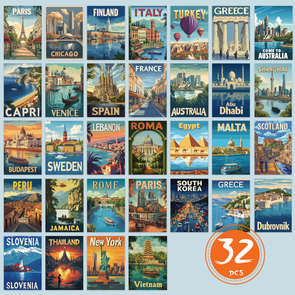 32pcs Travel Postcard Set City Scenery High-Definition Cards Living Room Decor Christmas Gift Student Present Affordable